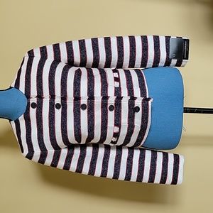 NWT Banana Republic White, Navy And Red Striped Suit Blazer Jacket